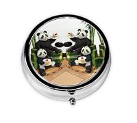 Pilulier portable, pandas de père et fils, mini boîte à pilules ronde, peut être mise dans un portefeuille, une poche, légère et pratique à 3 compartiments