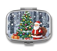 Pilulier portable Père Noël - Pilulier de voyage pour poche ou sac à main - Pilulier de médicaments avec miroir - 2 compartiments - Organiseur quotidien pour médicaments
