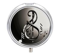 Pilulier portable - Petit pilulier - Symbole musical - 3 compartiments - Organisateur de médicaments de voyage avec miroir et bouton de fermeture - Joli étui à médicaments pour sac à main