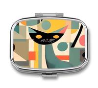 Pilulier portable, pilulier de voyage 7 jours, art moderne du milieu du siècle, organisateur de médicaments en forme de chat à 2 compartiments pour vitamines, médicaments, huile de poisson et
