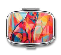 Pilulier portable, pilulier de voyage 7 jours, art moderne du milieu du siècle, organiseur de médicaments pour chat, 2 compartiments pour vitamines, médicaments, huile de poisson et compléments