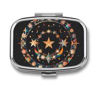 Pilulier portable, pilulier de voyage 7 jours, magnifique étoiles et lune, organisateur de médicaments à 2 compartiments pour vitamines, médicaments, huile de poisson et compléments