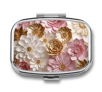 Pilulier portable, pilulier de voyage 7 jours, rose, blanc, or, fleurs, organisateur de médicaments, 2 compartiments pour vitamines, médicaments, huile de poisson et compléments