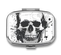 Pilulier portable, pilulier de voyage 7 jours, simple tête de mort, organisateur de médicaments graphique à 2 compartiments pour vitamines, médicaments, huile de poisson et compléments alimentaires