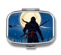 Pilulier portable, pilulier de voyage 7 jours, style aquarelle au clair de lune, organiseur de médicaments ninja à 2 compartiments pour vitamines, médicaments, huile de poisson et compléments