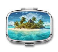 Pilulier portable, pilulier de voyage de 7 jours, organiseur de médicaments île tropicale à 2 compartiments pour vitamines, médicaments, huile de poisson et compléments alimentaires