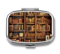 Pilulier portable pour bibliothèque, bibliothèque, livre imprimé, petite boîte à pilules portable pour contenir des vitamines, des médicaments, de l'huile de poisson et des compléments alimentaires