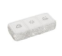 Pilulier portable quotidien du matin, du midi et du soir, pilulier en cristal bling-bling, planificateur, distributeur, récipient à médicaments (blanc)