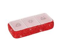 Pilulier portable quotidien du matin, du midi et du soir, pilulier en cristal brillant, planificateur, distributeur, récipient à médicaments (rouge)