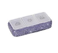 Pilulier portable quotidien du matin, du midi et du soir, pilulier en cristal brillant, planificateur, distributeur, récipient à médicaments (violet)