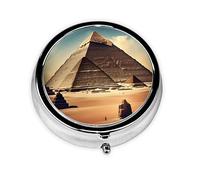 Pilulier portable Rêver des pyramides de Khufu Mini boîte à pilules ronde, peut être mise dans un portefeuille, une poche, légère et pratique à 3 compartiments