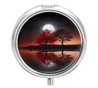 Pilulier portable rouge arbre lac lune pilulier mignon organisateur de pilules pour vitamines suppléments