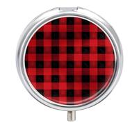 Pilulier portable rouge et noir motif carreaux de buffle mignon pilulier organisateur de pilules pour suppléments vitaminés
