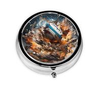 Pilulier portable - Rugby on Fire - Mini boîte à pilules ronde - Peut être mise dans un portefeuille - Poche - Légère et pratique - 3 compartiments