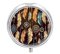 Pilulier portable vintage ethnique tribal plume mignon organisateur de pilules pour vitamines suppléments