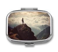 Pilulier portable « Woman on A Top Mountain » - Pilulier de voyage pour poche ou sac à main - Pilulier avec miroir - 2 compartiments - Organiseur quotidien pour médicaments