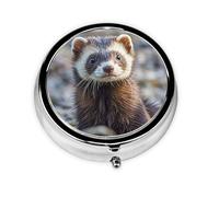 Pilulier pour furet poilu avec miroir, 3 compartiments - Petit pilulier pour sac à main ou poche - Mini pilulier en métal - Pour voyage, médicaments, comprimés et vitamines - Cadeau de voyage