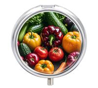 Pilulier pour légumes frais fruits 3 compartiments, petite boîte à pilules ronde pour sac à main et poche, boîte à médicaments quotidienne portable pour contenir des vitamines, des suppléments, des