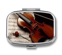 Pilulier pour partitions de violon - 2 compartiments - Étanche - Avec miroir - Boîte à médicaments carrée en métal - Portable - Pour poche et sac à main - Pour voyage