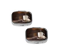 Pilulier pour tasse à café et grains de café à 2 compartiments - Pilulier de voyage - Petit pilulier portable en métal - Cadeau parfait pour toute personne dans le besoin
