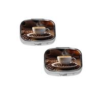 Pilulier pour tasse à café et grains de café à 2 compartiments - Pilulier de voyage - Petit pilulier portable en métal - Cadeau parfait pour toute personne dans le besoin