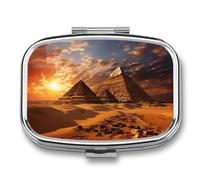 Pilulier pyramides égyptiennes à 2 compartiments, pilulier portable avec miroir pour poche, sac à main, voyage, mini organisateur de médicaments en métal pour vitamines, huile de poisson