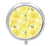Pilulier quotidien à 3 compartiments, petit pilulier portable de voyage avec miroir, mini pilulier pour poche de sac à main, organisateur de médicaments en métal pour fruits d'été, jaune citron