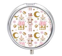 Pilulier quotidien à 3 compartiments, petit pilulier portable de voyage avec miroir, mini pilulier pour poche de sac à main, organiseur de médicaments en métal - Casse-noisettes et ours roses