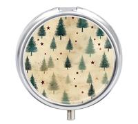 Pilulier quotidien à 3 compartiments, petite boîte à pilules de voyage portable avec miroir, mini pilulier pour poche de sac à main, organiseur de médicaments en métal - Sapin de Noël vert vintage
