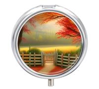 Pilulier quotidien à 3 compartiments, petite boîte à pilules de voyage portable avec miroir, mini pilulier pour poche de sac à main, organiseur de médicaments en métal - Aquarelle, automne, peinture