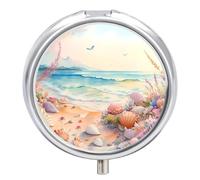 Pilulier quotidien à 3 compartiments, petite boîte à pilules de voyage portable avec miroir, mini pilulier pour poche de sac à main, organiseur de médicaments en métal - Peinture de mouette