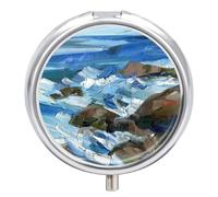 Pilulier quotidien à 3 compartiments, petite boîte à pilules de voyage portable avec miroir, mini pilulier pour poche de sac à main, organiseur de médicaments en métal - Peinture à l'huile paysage