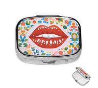 Pilulier rectangulaire avec 3 compartiments - Motif graphique - Lèvres rouges - Petit pilulier étanche - Petit pilulier de voyage pour planificateur de médicaments
