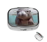 Pilulier rectangulaire avec 3 compartiments - Petit pilulier étanche en forme d'hippopotame - Petit pilulier de voyage pour planificateur de médicaments
