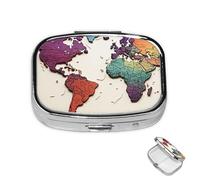Pilulier rectangulaire avec 3 compartiments pour organiser la carte du monde - Petit pilulier étanche - Petit pilulier de voyage pour planificateur de médicaments