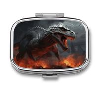 Pilulier Red Magma Flying Dragons avec 2 compartiments - Organiseur de médicaments portable en métal pour sac à main et voyage - Pilulier compact et suppléments d'huile de poisson et vitamines