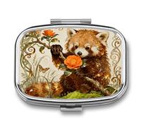 Pilulier Red Panda Camellia avec miroir, 2 compartiments, étanche, pour sac à main ou poche, avec poignée antidérapante, organisateur de voyage pour compléments alimentaires (vitamines, huile de pois
