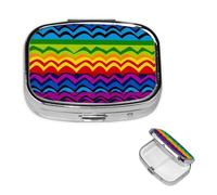 Pilulier rétro à 2 compartiments avec miroir - Arc-en-ciel - Petit pilulier décoratif pour sac à main ou poche - Organisateur de médicaments et de vitamines - Cadeau unique