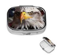 Pilulier rétro à 2 compartiments avec miroir - Drapeau américain et aigle - Petit pilulier pour sac à main ou poche - Organisateur décoratif en métal pour médicaments et vitamines - Cadeau unique