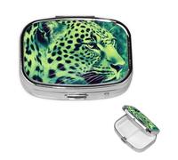 Pilulier rétro à 2 compartiments avec miroir - Léopard vert - Petit pilulier pour sac à main ou poche - Organisateur décoratif en métal pour médicaments et vitamines - Cadeau unique