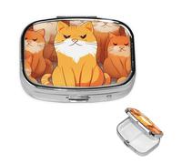 Pilulier rétro à 2 compartiments avec miroir - Motif chats orange - Petit pilulier pour sac à main ou poche - Organisateur décoratif en métal pour médicaments et vitamines - Cadeau unique