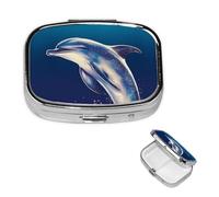 Pilulier rétro à 2 compartiments avec miroir - Motif dauphin pailleté - Petit pilulier pour sac à main ou poche - Organisateur décoratif en métal pour médicaments et vitamines - Cadeau unique