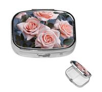 Pilulier rétro à 2 compartiments avec miroir - Motif fleurs roses - Petit pilulier pour sac à main ou poche - Organisateur décoratif en métal pour médicaments et vitamines - Cadeau unique