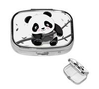 Pilulier rétro à 2 compartiments avec miroir - Motif panda mignon - Petit pilulier pour sac à main ou poche - Organisateur décoratif en métal pour médicaments et vitamines - Cadeau unique