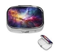 Pilulier rétro à 2 compartiments avec miroir - Nébuleuse et galaxie dans l'univers - Petit pilulier pour sac à main ou poche - Organisateur décoratif en métal pour médicaments et vitamines - Cadeau