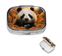 Pilulier rétro à 2 compartiments avec miroir - Panda et tournesol - Petit pilulier pour sac à main ou poche - Organisateur décoratif en métal pour médicaments et vitamines - Cadeau unique