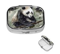 Pilulier rétro à 2 compartiments avec miroir - Peinture à l'encre - Panda - Petit pilulier pour sac à main ou poche - Organisateur décoratif en métal pour médicaments et vitamines - Cadeau unique