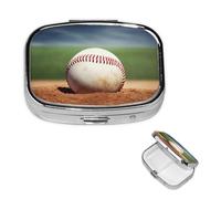 Pilulier rétro à 2 compartiments avec miroir - Petit pilulier de baseball pour sac à main ou poche - Organisateur décoratif en métal pour médicaments et vitamines - Cadeaux uniques