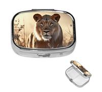 Pilulier rétro à 2 compartiments avec miroir - Petit pilulier en forme de lion pour sac à main ou poche - Organisateur décoratif en métal pour médicaments et vitamines - Cadeaux uniques