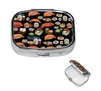 Pilulier rétro à 2 compartiments avec miroir - Petit pilulier japonais noir pour sac à main ou poche - Organiseur décoratif en métal pour médicaments et vitamines - Cadeau unique